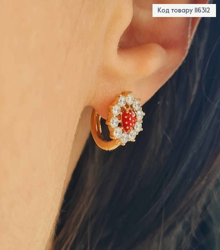 Серьги кольца 1см, Клубничка в оправе из камешков, 1см Xuping 18K 116312 фото 2