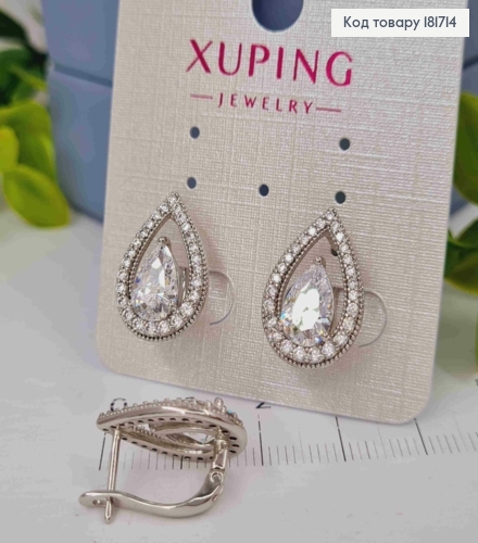 Сережки родовані "Хюррем" з Блискучим каменем в оправі з камінців, 1,7см, англ. застібка, Xuping 181714 фото 2