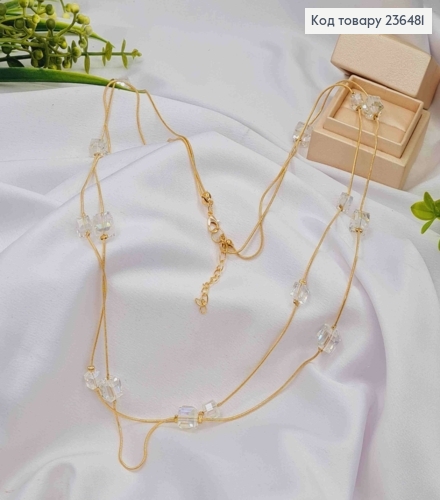 Біжутерія на шию подвійна з Прозорими квадратними бусинами, 90+4см, Золото кольору 236481 фото 2