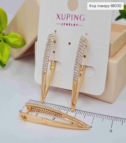 Серьги стрелы украшены камешками в три ряда, 3,7см, английская застежка, Xuping 18K. 118030 фото 2