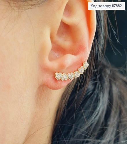 Серьги крючки, строчка Сердечек в камешках, 2,2см, Xuping 18К 117882 фото 2