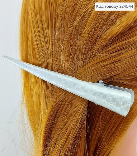 Заколка стрела серебряная / белая 13см  224044 фото 3