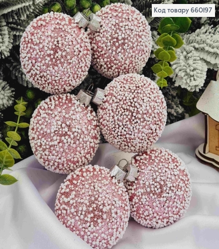 Набір куль(6шт), 60 мм "СНІГОПАД", РОЖЕВИЙ колір,новорічні прикраси, пластик, Україна 660197 фото 2