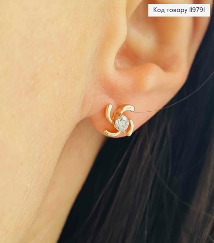 Серьги гвоздики "Вихрь" с Блестящим камнем, размер 0,9 см, Xuping 18K 119791 фото 2