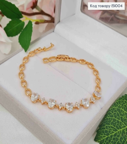 Браслет, плетение овальными с блестящими камнями, дл. 17+2см, шир.5мм, Xuping 18К. 151004 фото 2