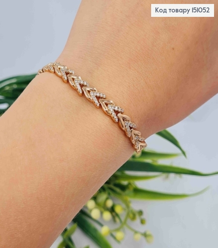 Браслет плетения пластинками "Стрелы" с Блестящими камешками, дл. 17+2см, Xuping 18K 151052 фото 2