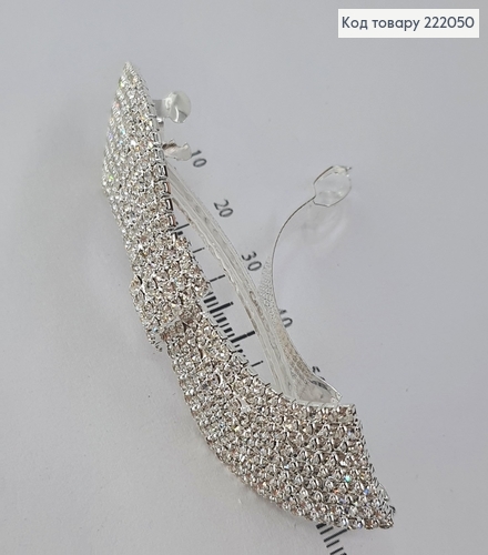 Заколка автомат срібна з камінцями Бантик 222050 фото 2