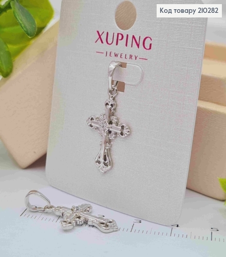 Хрестик родований з Блискучим камінцем та завитками по краям, розмір 2,2*1,4см Xuping 210282 фото 2