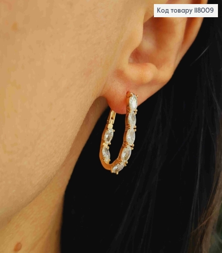 Серьги овальные украшены блестящими камешками, 2,4см, английская застежка, Xuping 18K 118009 фото 3