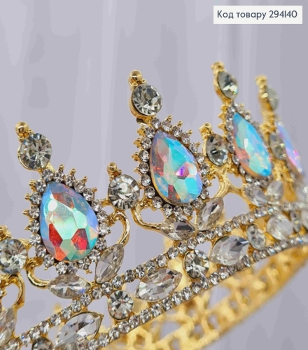 Корона под Золото, с ПЕРЛАМУТРОВЫМИ КАМНЯМИ, диаметр 13см, высота 5см (можно на торт) 294140 фото 2