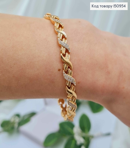 Браслет, плетение спираль, в камнях, шир.0,7см, длина 19см, Xuping 18K 150954 фото 2