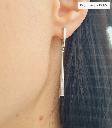 Серьги родованные, с подвесочками линиями 3см, в камнях, англ. застежка, Xuping 181165 фото 3