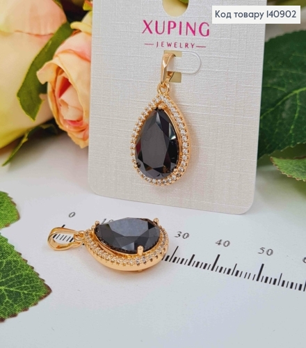Кулон с большим Черным камешком в форме капельки, 2,5*1,5см, Xuping 18K 140902 фото 2