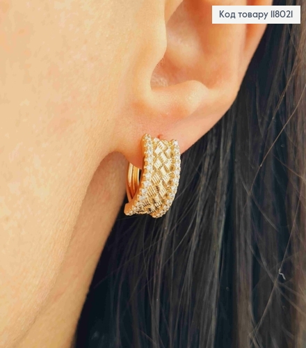 Серьги кольца с Блестящими камешками по краям, ширина 8мм, диаметр 1,6см, Xuping 18K. 118021 фото 3