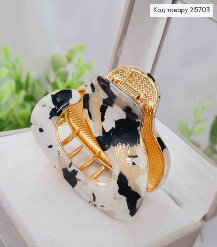 Краб метал "Овальний" з Акриловою пластиною, 6см, Білого кольору з Хаотичними плямками 215703 фото 2