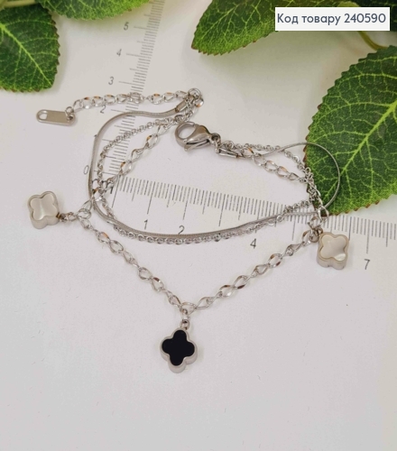 Браслет подвійний Van Cleef, срібного кольору, 17+4см, Stainless Steel 250014 фото 3