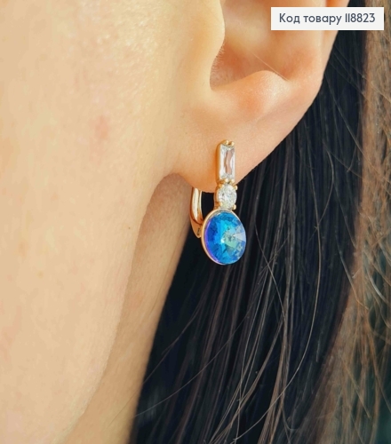 Серьги украшены камешками и Синим камнем Сваровски, 1,7см, англ. застежка, Xuping 18К 118823 фото 3