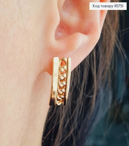 Серьги, Пластинки 2см, комбинированные, с плетением, англ. зам. Xuping 18K 115751 фото 3