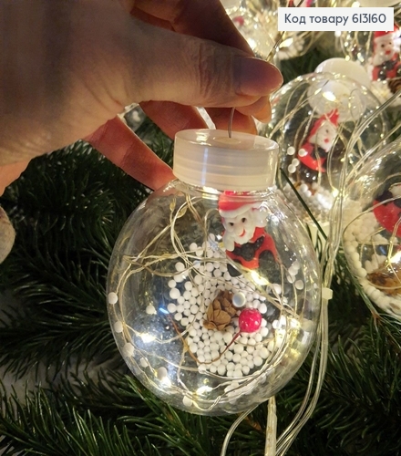 Гирлянда шторка Дед Мороз в шаре 70 мм 10 шт белая проволока 4* 0,55- 0,8м белая теплая( с удлинителем) 613160 фото 2