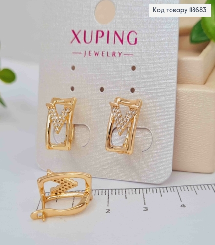 Серьги "Victoria" с Блестящими камешками, 1,5см, английская застежка, Xuping 18К 118683 фото 3