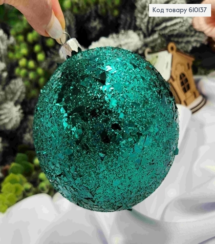 Игрушка шар 100 мм Луска ИЗУМРУДНАЯ, Украина 610137 фото 2