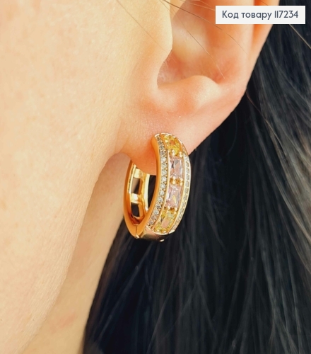 Серьги колечки венчик из камней, диаметр 1,9см, ширина 0,7мм XUPING 18K 117234 фото 2