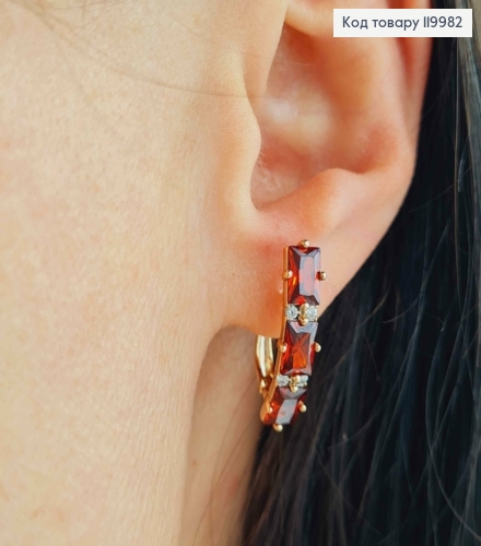 Серьги с тремя Красными камешками, 2,2см, английская застежка, Xuping 18K 119982 фото 2