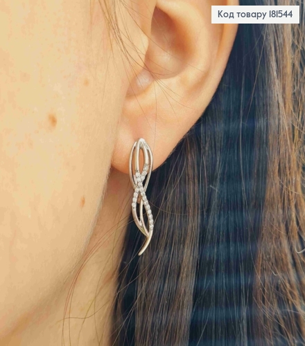 Серьги родованные "Утонченность" украшены блестящими камешками, 2,6см, англ. застежка, Xuping 181544 фото 2