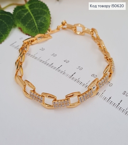 Браслет пластинки в камнях 9мм, длина 17+2см, Xuping 18K 150620 фото 2