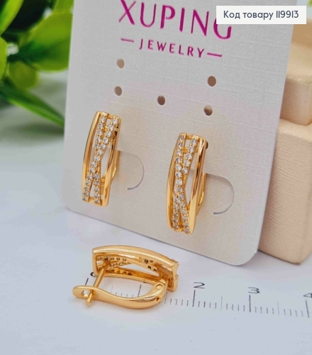 Серьги украшены Блестящими камешками, 1,6см, англ застежка, XUPING 18K 119913 фото 2