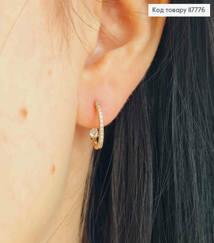 Серьги кольца, Овальные украшены Блестящими камешками и с Камешком в середине, 1,5см Xuping 18К 117776 фото 3