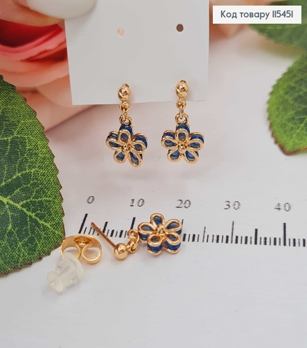 Сережки гвоздики, з підвіскою квіточкою та синіми камінцями, 1,2см Xuping 18K 115451 фото 2