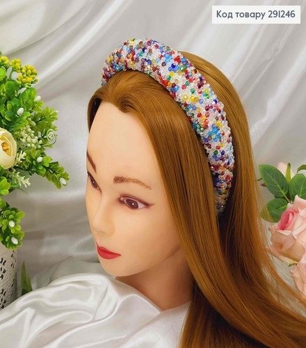 Обруч модный плетеный стиклярус, РАЗНОЦВЕТНЫЙ, ширина 3,5см. 291246 фото 2