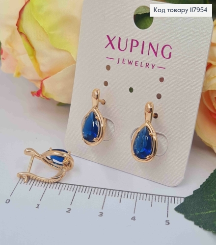 Серьги "Капелька Надежды" с Синим камешком, 1,75см, английская застежка, Xuping 18K 117954 фото 2
