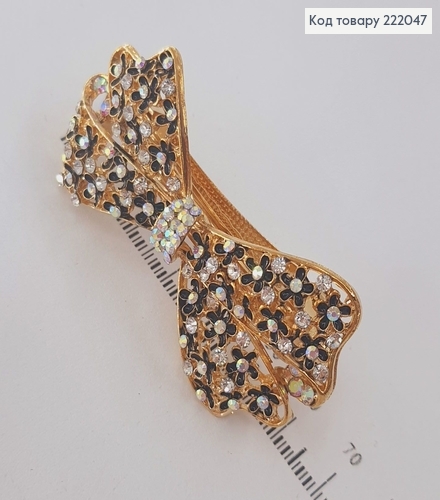 Заколка автомат золотий бантик з камінцями 222047 фото 2