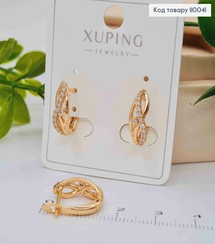 Серьги "Нежные" украшены Блестящими камнями, длина 1,4см, английская застежка, Xuping 18K 110041 фото 2
