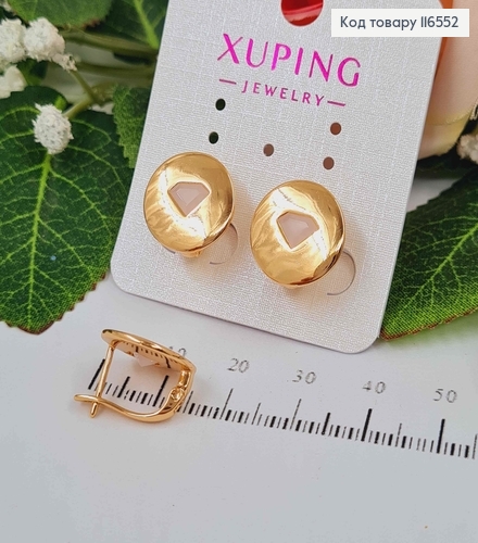 Серьги Круглая пластинка, с розовым бриллиантом, 1,5см, англ. зам. Xuping 18K 116552 фото 2