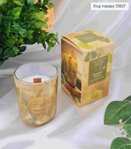 Парфюмерная СОЕВАЯ свеча стакан GREENERY SHADES с деревянным фитилем, 150г/35ч, bartek 331127 фото 2