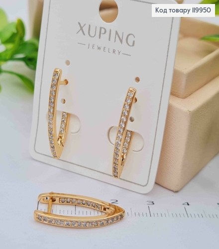 Серьги "Стрели" украшены Блестящими камешками, 2,4см, английская застежка, Xuping 18K 119950 фото 2