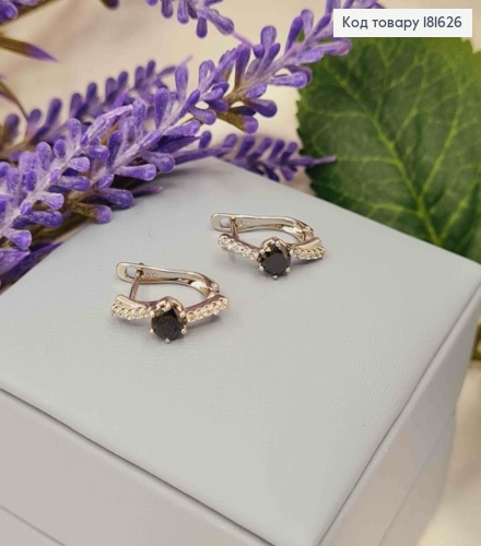 Серьги родованные с черным камнем,1,7см, англ. застежка XUPING 181626 фото 3