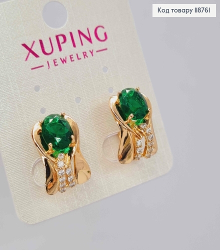 Серьги "Вечность" с Большим Зеленым камнем, 1,6см, английская застежка, Xuping 18K 118761 фото 2