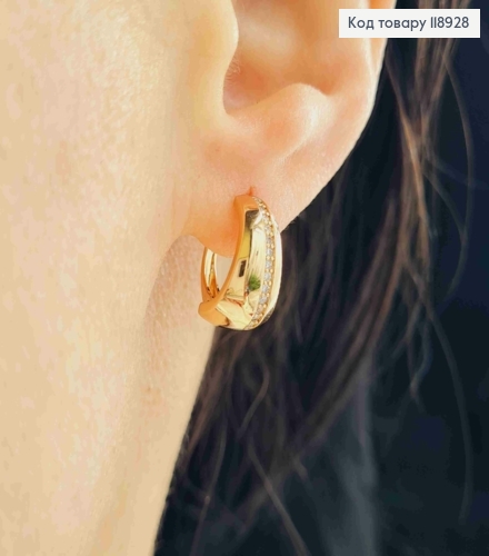 Серьги Овальные украшены Блестящими камешками в один ряд, 1,4см, английская застежка, Xuping 18K 118928 фото 3