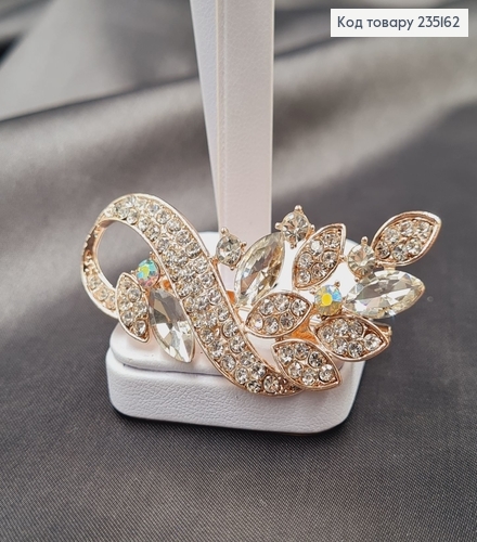 Брошка метал  Веточка Греческая с камушками 6х3см 235162 фото 2