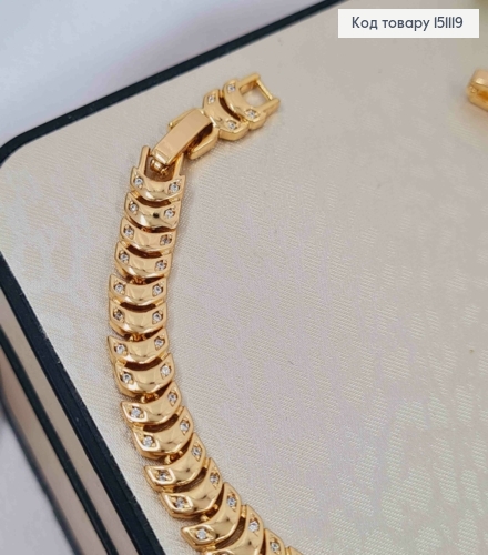 Браслет плетения фигурными пластинками с блестящими камешками, дл. 17+2см, Xuping 18K 151119 фото 2