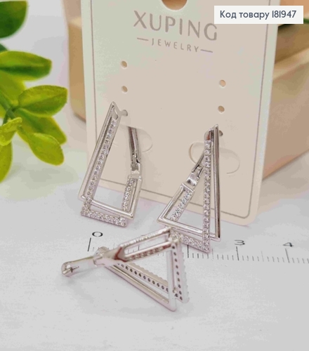 Серьги родованные  украшены Блестящими камешками, дл. 2,3см, английская застежка, Xuping 181947 фото 2