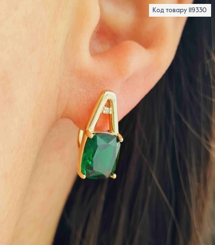 Серьги с изысканным зеленым камнем, длина 1,7см, английская застежка, XUPING 18K 119330 фото 2