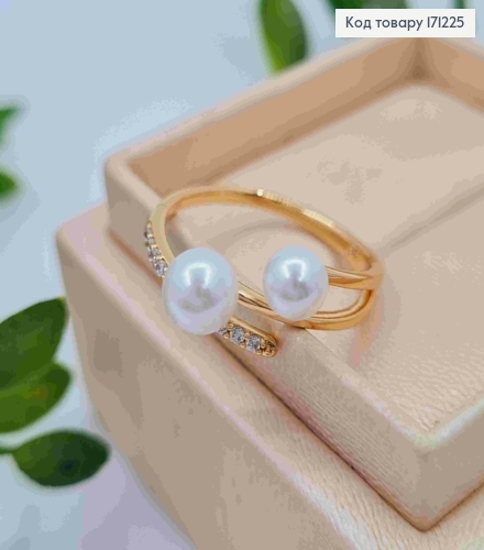 Кольцо украшено Блестящими камнями и двумя Жемчужинами, Xuping 18К 171225 фото 3