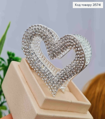 Краб металл "СЕРДЦЕ" с Блестящими камешками, 5см, Серебряного цвета 215741 фото 2