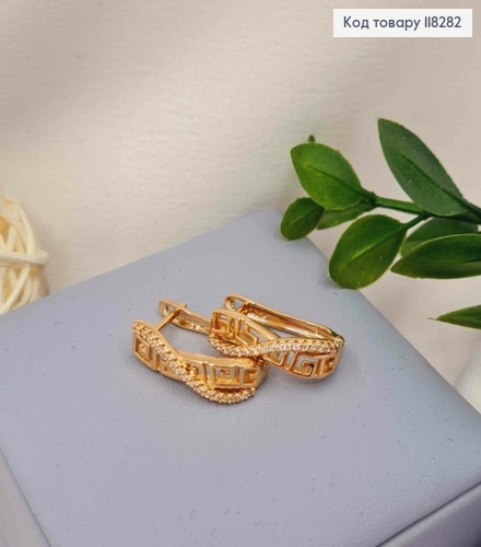 Сережки овальні "Версаче" з камінцями, довжина 1,9см, англ. застібка, Xuping 18К 118282 фото 3