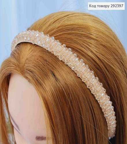 Обруч пластик, ПУДРОВОГО кольору,  плетений Стеклярусом та Бісером, ширина 1,5см 292397 фото 2